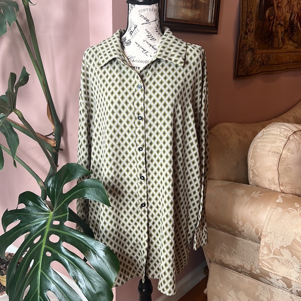 SHEIN Argyle Print Drop Shoulder Blouse and Wide Leg Pants  Size L